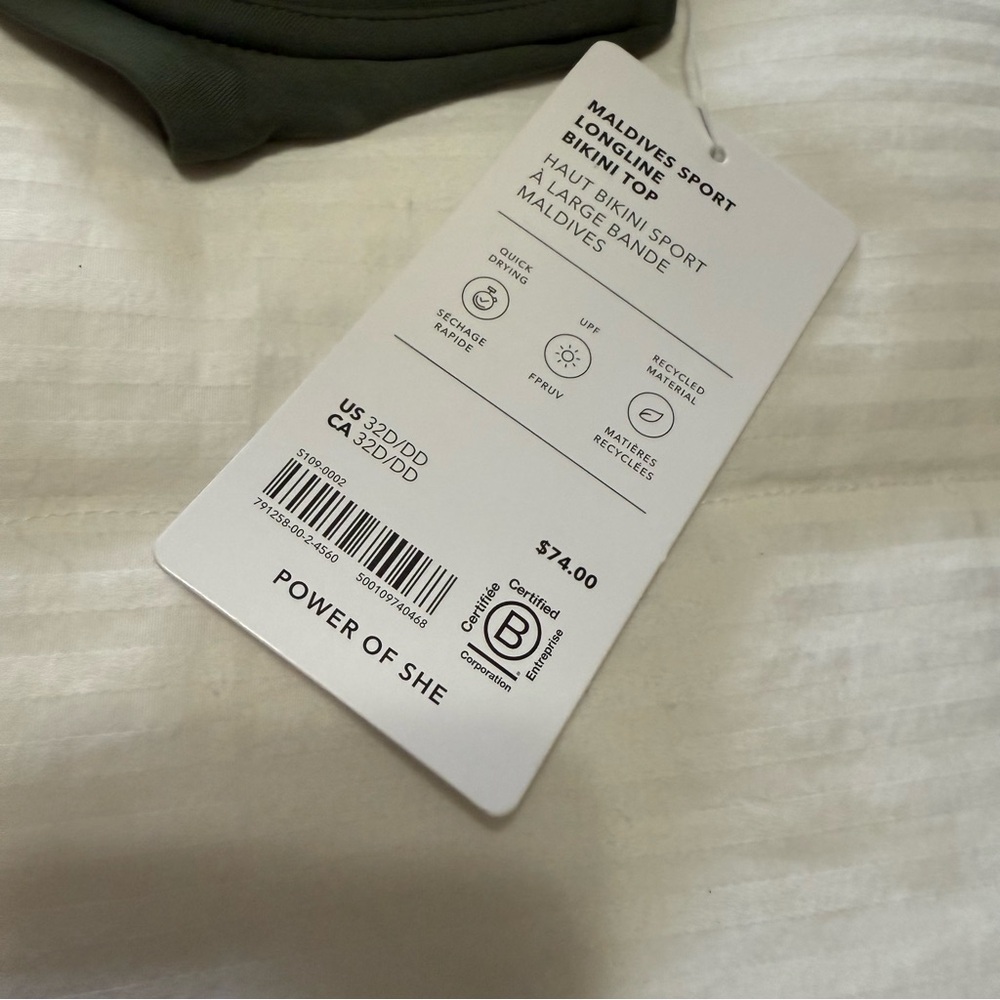 π Athleta π Maldives Sport Longline Bikini Top Size 32D/DD Olive Green - Picture 5 of 7